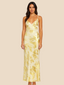 Gloria | Women’s Gold Foil Satin Maxi Dress with Straps