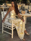 Gloria | Women’s Gold Foil Satin Maxi Dress with Straps